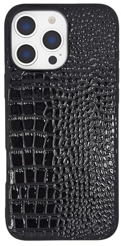 DMaos Compatible with iPhone 16 Pro Case for Women, Crocodile Synthetic Patent Leather Cover, Classic Fashion for iPhone16 Pro 2024 6.3 Inch - Black