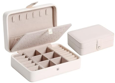 HWJFDC Schmuckaufbewahrung Tragbare Schmuckschatulle aus Leder, doppellagig, Schmuck-Organizer, Display, Reise-Schmucketui, Aufbewahrungsboxen for Ohrringe, Ringe, Halsketten(StyleA-White)