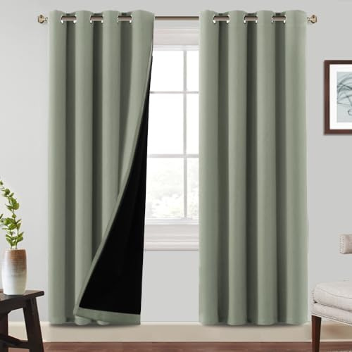 BellaHills Cortinas Opacas Salon Térmicas Aislantes Frío y Calor 140x245cm Verde Cortinas Moderna con Ojales para Dormitorio Habitacion Blackout Curtains 2 Piezas