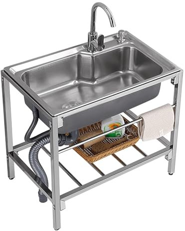 Lavello Da Cucina A Colonna Singola In Acciaio Inossidabile, Con Rubinetto E Supporto, Rotondo Facile Da Pulire For Bar, Campeggio Esterno Giardino Lavanderia Garage 71 X 47 X 75 Cm