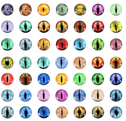 PATIKIL 8mm Dragon Eyes, 100 Pcs Round Glass Eyes Animals Crochet Eyes for Clay Doll Making Craft DIY Findings Jewelry Making, Mixed Colors
