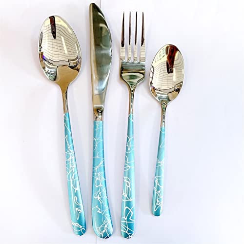 OLSKFUH Ensemble De Couverts en Acier Inoxydable 304, Couteau, Fourchette Et Cuillère, Couteau De Table Et Fourchette De Restaurant Occidental, Nouveau Manche Bleu, Fourchette Et Cuillèr,