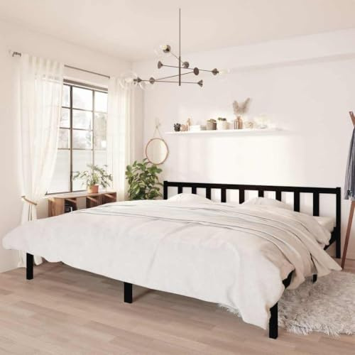 Myheimly Massivholzbett Kiefer Bettgestell Bett Holzbett Einzelbett Futonbett Bettrahmen Schlafzimmerbett Schlafzimmermöbel Schwarz Kiefer 200x200 cm