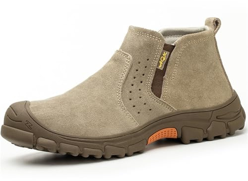 RenDiuJups Welding Work Boots for Men Slip on Steel Toe Shoes for Men Soft Comfortable Safety Boots Puncture Proof Construction Boots for Men，Safety Toe Footwear for Welder(EU38)
