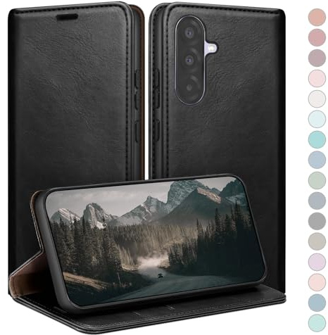 HUOUH für Samsung Galaxy A56 Hülle mit RFID Schutzhülle aus Lederhülle Handyhülle,Kartenfach Leder ständer Handy hülle,360 Grad Schutz Cover für Samsung A56 Klapphülle Wallet Case Schwarz