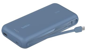 Belkin BoostCharge Batería Externa 20K, Carga rápida y Cable Integrado (PD 30 W), Power Bank, Cargador portátil USB-C Power Delivery para iPhone Serie 16, iPad Pro, Galaxy Serie S25 y Otros, Azul