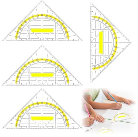 4 Stück Geodreieck mit Griff,Geodreieck, Geodreieck Klein, Dreieck Lineal, Geodreieck Grundschule,geodreieck,geodreieck mit griff,Geometrie Dreieck Lineal Set, Kunststoff Geodreieck