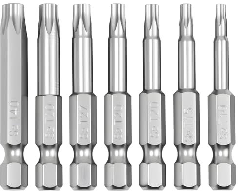 7 Pièces 5 Points Embouts de Tournevis Torx avec 1/4 Tige Hexagonale Magnétique Lot de Torx Tête Etoile Vis 2 D'embouts pour Tournevis Outils Électriques et Perceuses T8 T10 T15 T20 T25 T27 T30 T40