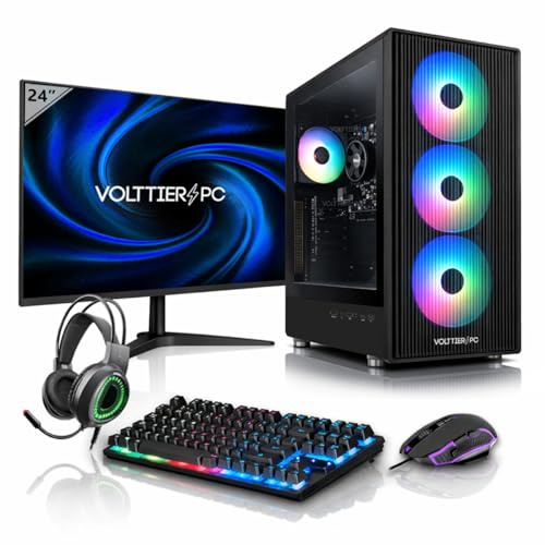 VolttierPC – PC Gaming Completo AMD Ryzen 5 5600GT | Radeon Vega 7 | 16GB RAM | 500GB SSD NVMe | WiFi 6 + Bluetooth 5.2 | Windows 11 Pro | Monitor 24 120Hz | Teclado y Ratón | PC Gamer