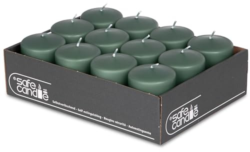 DecoLite 12er Pack Stumpenkerzen 80/60mm - Selbstverlöschend, Safe Candle, RAL Zertifiziert, 27 Stunden Brenndauer - 100% Made in Germany by Wenzel Kerzen (smaragd)