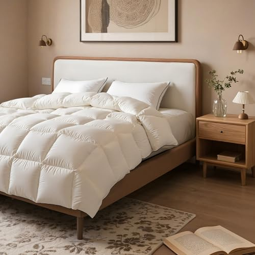 Oversized King Goose Down Fiber Comforter, 120x98Inch Duvet Insert Fluffy- Extra Wide & Long for Tall Couples, Pet Owners, Master Bedrooms & California King Beds, All-Season Luxury Hotel Style