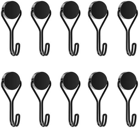 Yatrosynth Lot de 10 Crochets Magnétiques Extra Puissants, 16mm Crochet Aimant Puissant, Neodyme Crochets pour Frigo Cuisines de Bureau- Noir