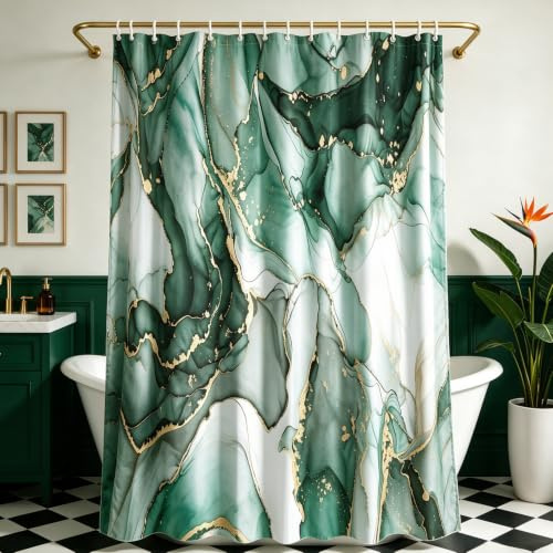 Lerores Duschvorhang 180x200 cm Edelstein Grün, Beschwerter Saum Antischimmel, Wasserabweisend, Waschbar Polyester Badevorhänge mit 12 Ösen und Duschvorhangringen für Badezimmer, Badewanne