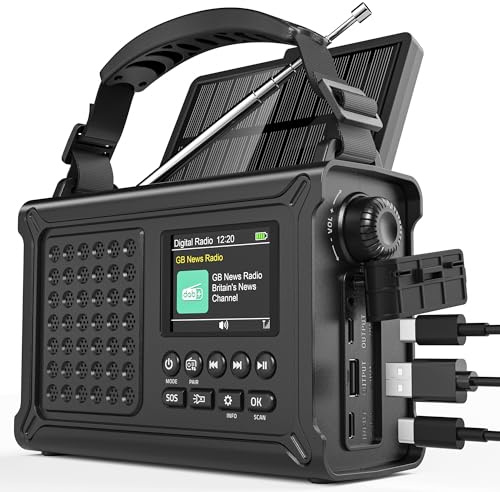 Roxicosly 12000mAh DAB Wind Up Emergency Radio with Bluetooth, Hand Crank Solar Radio with 8500mm² Solar Panel, Dual Phone Chargers, 5W Torch & Reading Lamp, Dual Alarm for Camping, Hiking