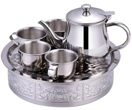 Juego de té de acero inoxidable para niños - Bebidas duraderas para niños con toalla de salida larga, tazas y bandeja | Juego educativo para fiestas de té para niñas, estudiantes, guarderías, Vorsc