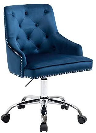 Fiximaster Bürostuhl aus Samt, Drehbarer Schreibtischstuhl mit Rollen, Höhenverstellbarer Schminkstuhl mit silbernen Beinen, Modern für Büro, Schlafzimmer oder Schminktisch, bis 135 kg (Blau)