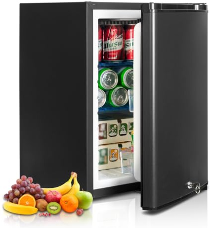 Camping Kühlschrank 12V 230V, Campingkühlschränke, Absorber Kühlschrank Camping mit Schloss und Wendetür 40L， Leiser Kühlschränk für Garten,Wohnmobil, Wohnwagen,Reisen, Büro und Zuhause, Schwarz