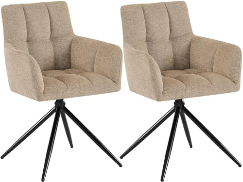 CLP Esszimmerstühle 2er Set, Sessel Jonah drehbar mit Armlehnen, Moderne Drehstühle mit Stoff für Wohnzimmer, bis 150 kg belastbar | Farbe Hellbraun