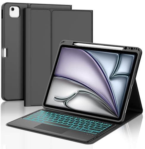 IVEOPPE Teclado para iPad Air 13 Pulgadas M4 2026/M3 2025/M2 2024 con Touchpad, Funda Cover Teclado Trackpad Español Ñ Retroiluminados Bluetooth Desmontable para iPad Pro 12.9 3-6 Gen, Negro