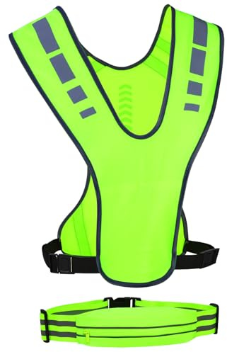 AYBUY Gilet Riflettente Alta visibilità, Giubbotto Fluorescente Sicurezza Gilet con marsupio, Giacca da Lavoro Regolabile ad Alta visibilità per Ciclismo, Passeggiate,Corsa e attività all'aperto