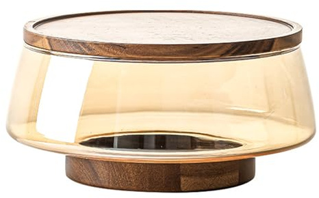 Ailan Plateau à fruits haut de gamme avec base et couvercle en bois, élégant et polyvalent, pour table de salon, snacks, bonbons, saladier en verre transparent avec base bois, tapez+1