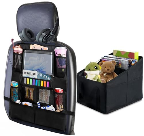 NOTEZMATE 2er Rückenlehnenschutz Auto, 1 Multifunktionaler Autositz-Schutz + 1 Autositz Organizer, Inkl. 10 Zoll Tablet-Tasche,Wasserdichter Rückenlehnenschutz, passt in die meisten Fahrzeuge