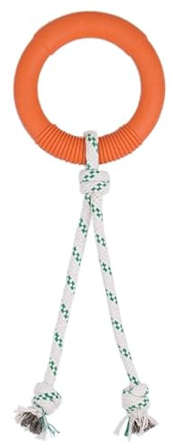 Green Sheep Natural Rubber Ring Rope Toy for Dogs, Durable Chew & Tug of War Dog Toy, Interactive Pet Toys for Small to Large Dogs, Medium Orange with Recycle Cotton Rope