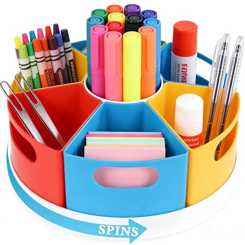 EasyOFC – Organiseur de bureau rotatif, 7 segments, grand porte-fournitures multicolore pour fournitures scolaires, matériaux artistiques, bureau à domicile, salle de classe