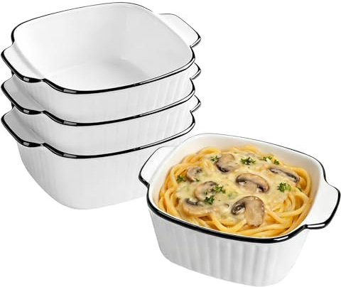 Juego de 4 platos de cerámica para hornear de 13 onzas, plato cuadrado individual para pastel con asas, plato cuadrado de lasaña de 5.75 pulgadas para freidora de aire, plato para hornear para horno