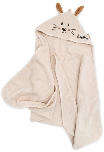 wunderwunsch ww x Jollein Kapuzenhandtuch personalisiert als Geschenk zur Geburt, Baby Handtuch als Geschenke für Geburtstage Baby und Kleinkind, auf Wunsch mit Namen (Hase)