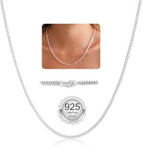 BAROROBA Sterling Silver Chain Necklaces for Women Ladies 925 Thin Silver Box Chain Women's Jewelry Gifts 2MM 18 Inch