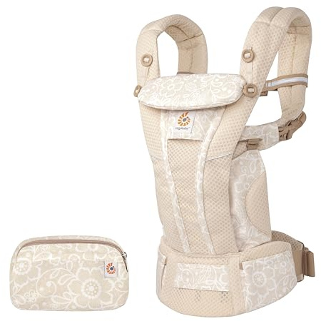 Ergobaby Omni Breeze Babybärväska, 4 positioner SoftFlex Mesh Främre Ergonomisk Midjeväska, Cream Flower Lace