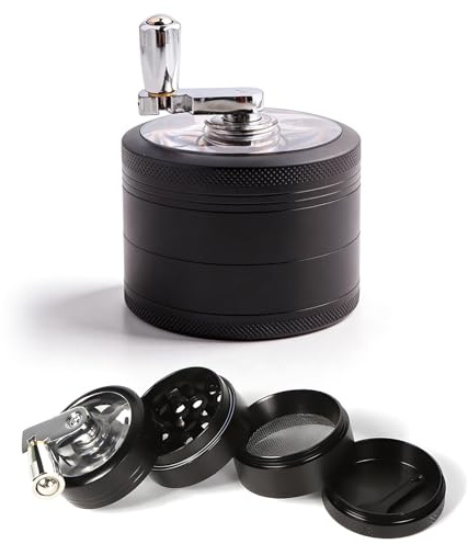 DBAILY Molino Manual con Manivela, Ø 61 mm, Triturador de Aluminio CNC, Molinillo de Especias de Aluminio con Mango Plegable, Grinder de Hierbas, Grinder de Nuez Moscada, Molinillo de Chile