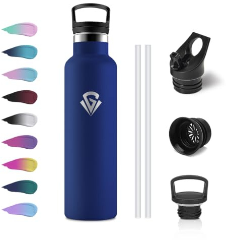 JAPORIA Botella Agua Termica 750ml, Termo Agua Fria con Pajita, sin BPA, a Prueba de Fugas, Reutilizable, Cantimplora Acero Inoxidable para Escuela, Ciclismo, Campamento, Oficina, Viaje