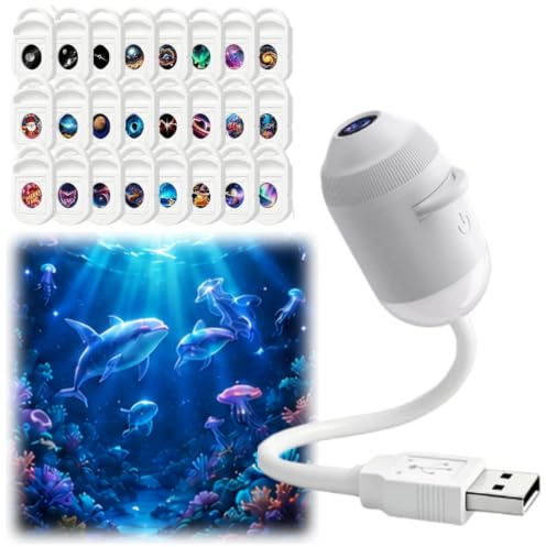 Galaxy Projector Night Light, 2-in-1 Holographic Galaxy Star Ocean Projector, Plug and Play HD Star Projector Portable Starry 360° Adjustable Starry Galaxy with Projection Films (with 24 Films)