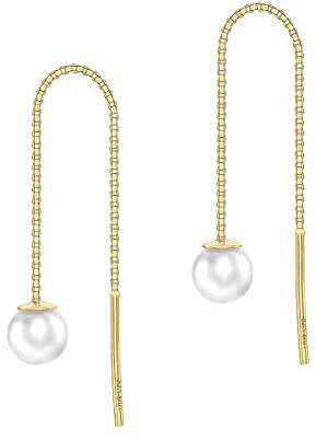 CARISSIMA Damen-Ohrhänger Box Chain Pull Through 375 Gelbgold Perle Rundschliff China-Zuchtperle Weiß - 1.59.0369