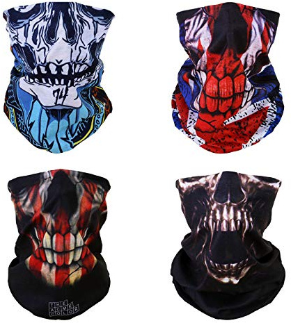 SMEHCF 4 Skull Pannband Bandana Balaclava Halv Ansiktsmask Sköld Huvud Hår Scarf Hals Damask Hatt Multipurpose För Kvinnor Män Andas Återanvändbar Tvättbar Röd Blå Brun