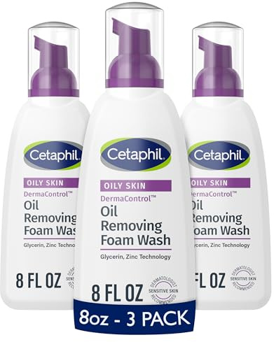 Cetaphil Pro Oil Removing Foam Wash, Foaming Facial Cleanser, Fragrance Free Formula Suitable for Sensitive Skin, 8 Fluid Ounce (Pack of 3)