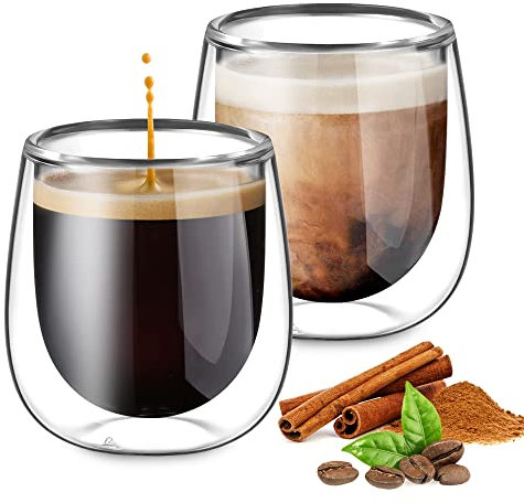 glastal 2 * 100ml (4oz) Tazas de Café de Cristal, Vasos de Espresso de Doble Pared Transparente,Tazas de Vidrio Borosilicato para Té, Café