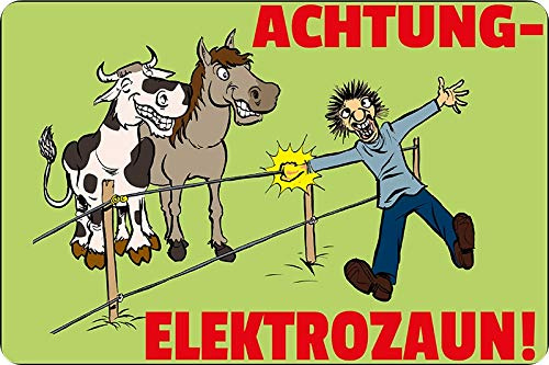 Blechschild 20x30cm gewölbt Achtung Elektrozaun Pferd Weide Pferde Schild