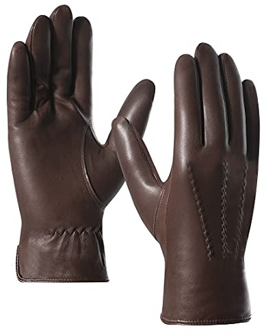 Harssidanzar Mens Luxury Italian Sheepskin Leather Gloves Vintage Finished Cashmere Lined Upgrade,Brown, M