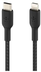 Belkin Câble USB-C vers Lightning à gaine tressée (câble de recharge rapide pour iPhone 14 et modèles antérieurs; câble Boost Charge USB-C certifié MFi ; 1 m, noir)