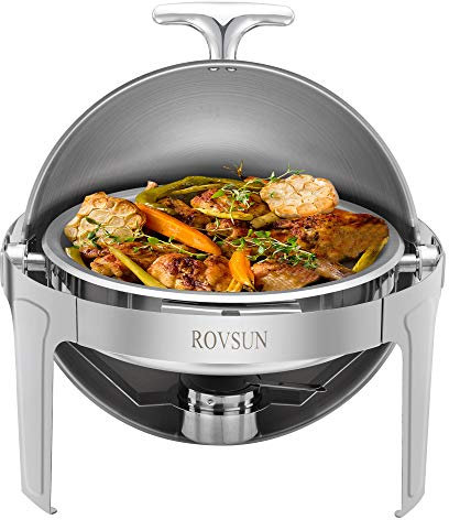 ROVSUN Chafing Dish, 6 Quart Roll Top Edelstahl Chafer, Rundes Set mit Speisepfanne, Wasserpfanne und Brennstoffhalter, für Hochzeit, Party, Bankett, Catering Events