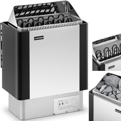 Uniprodo UNI_SAUNA_BS8.0KW Stufa per Sauna Finlandese Potenza: 8 kW Intervallo di temperatura: 30-110 °C Dimensioni della sauna: 8-12 m³, Grigio/Argento, Forno per Sauna Finlandese Stufa per sauna