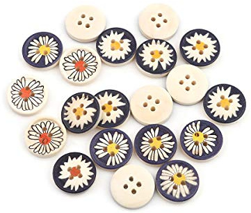 SiAura Material - 100 Stück Runde Holzknöpfe Scrapbooking Gänseblümchen 18 mm, zufällig gemischt, 4 Löcher I Zum Nähen, Basteln und Dekorieren