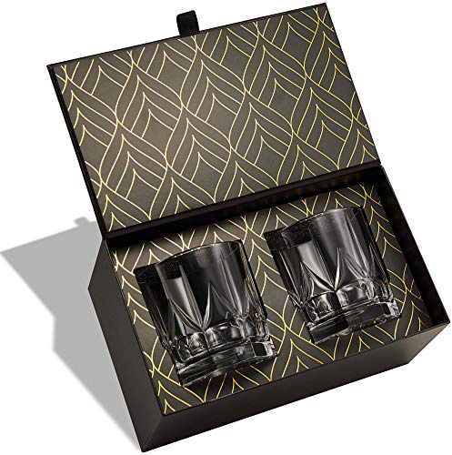 World’s First Eco-Friendly Crystal Whiskey Glasses - European Crafted Set of 2 Imperial Glass Tumblers (355ml) for Scotch, Bourbon, Old Fashioned Cocktails & Drinks - Elegant Gold Foil Gift Box