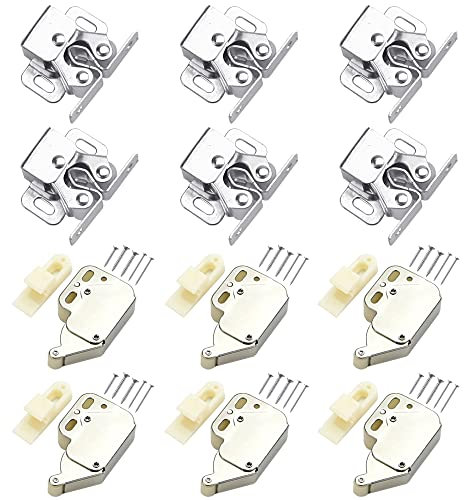 ZACUDA 12 Stück Edelstahl Türschnapper Doppelrollen Türschlösser Schnäpper und Mini Federschnäpper Latch Fang mit 24 Stück Schrauben für Küche Schublade Schrank Schranktür