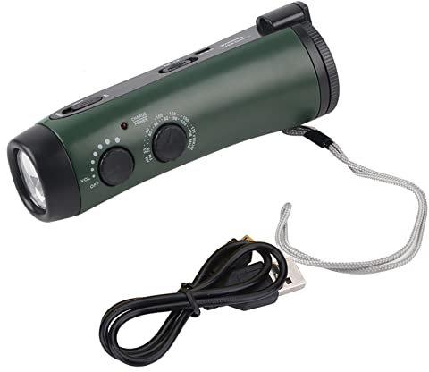 Radio Lampe de Poche Multifonction à Manivelle, Radio Lampe de Poche LED, Lampe de Poche d'urgence, Chargeur de Téléphone Torche Radio pour Le Camping (Vert)
