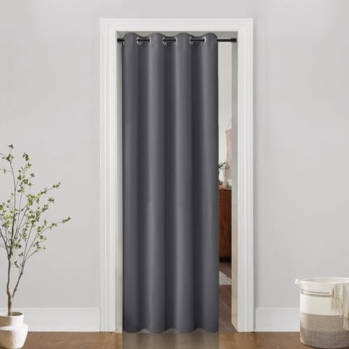 Doorway Curtains for Door Privacy,Closet Doors Curtain to Open Bedroom Closet,Heavy Blackout Thermal Curtains for Sunmmer Heat Blocking,78 Inch Long Fits 80 Length Door,Single Panel,Dark Grey