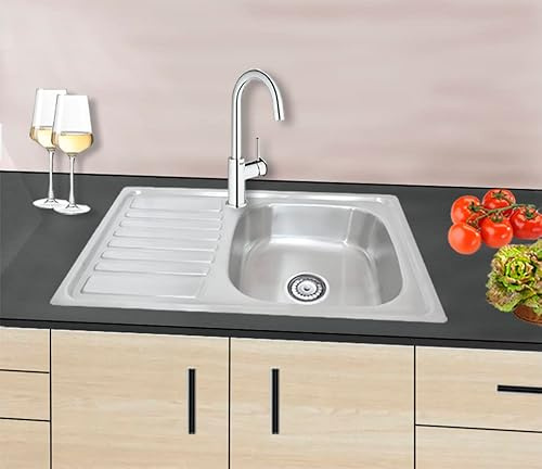 Omeere, 80 x 50, infälld diskbänk fyrkantig liten, undermonterad diskbänk rostfritt stål 304, materialtjocklek 0,8 mm, diskbänk diskbänk fyrkantig, 1 handfat, inbyggd diskbänk (vänster hylla)